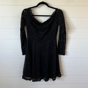 Shein Little Black Lace A-Line Off Shoulder Cocktail Dress
